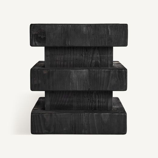 Taburete de madera de pino reciclado en negro, 35 x 35 x 40 cm | Vievy