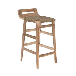 Teakhout en rotan kruk in naturel, 37 x 45 x 77 cm | Natuurlijke zitplaats