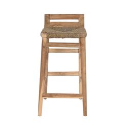 Teakhout en rotan kruk in naturel, 37 x 45 x 77 cm | Natuurlijke zitplaats