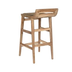 Teakhout en rotan kruk in naturel, 37 x 45 x 77 cm | Natuurlijke zitplaats