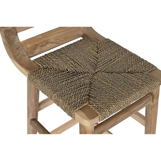 Teakhout en rotan kruk in naturel, 37 x 45 x 77 cm | Natuurlijke zitplaats