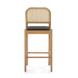 Natural Wood and Leatherette Stool, 43x47x97 cm