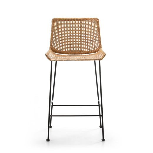 Svart metall- och korgpall, 50x49x97 cm