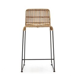 Tamborete de metal/vime preto, 51x51x93 cm