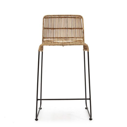 Tabouret en osier/métal noir, 51x51x93 cm