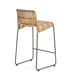 Tamborete de metal/vime preto, 51x51x93 cm