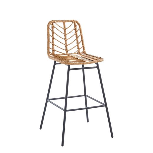 Tabouret en rotin synthétique et métal naturel, 41 x 54 x 102 cm | Java