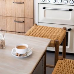 Oak / braided paper stool, 35x35x75cm