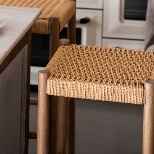 Oak / braided paper stool, 35x35x75cm