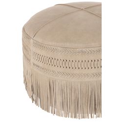 Sgabello Rotondo Con Frange In Pelle Grigio Chiaro