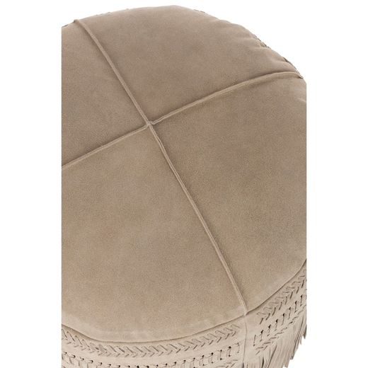 Round Fringed Stool Light Gray Leather