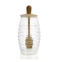 Glass / Wood Honey Jar, Ø7,5x15cm