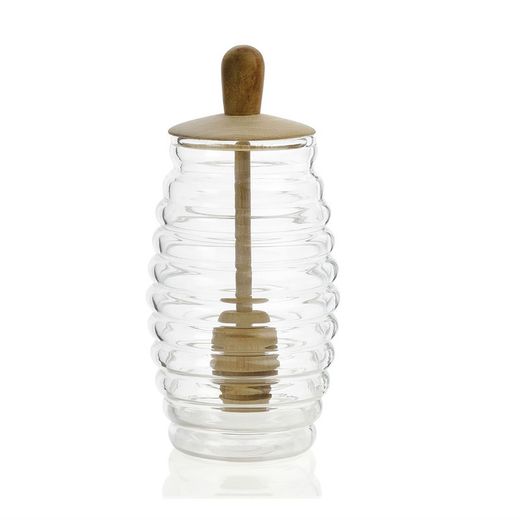 Glass / Wood Honey Jar, Ø7,5x15cm