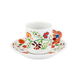 Taza de café con platillo de porcelana en multicolor, Ø 11,7 x 4,9 cm | Vila Verde III