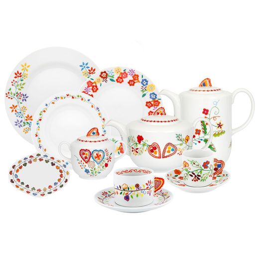 Taza de café con platillo de porcelana en multicolor, Ø 11,7 x 4,9 cm | Vila Verde III