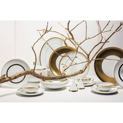 Taza Consomé c/ Platillo porcelana Domo Gold, Ø19,1x5 cm