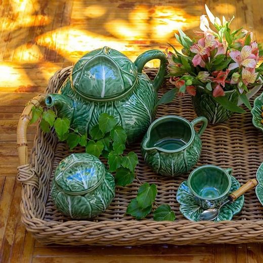 Tasse à café avec soucoupe en faïence verte, Ø 12 x 6,5 cm | Chou