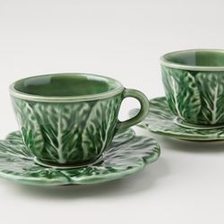 Tasse à café avec soucoupe en faïence verte, Ø 12 x 6,5 cm | Chou