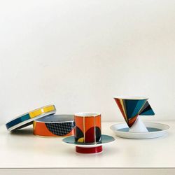 Porcelain coffee cup with saucer in multicolor, Ø 13.1 x 9.6 cm | Futurism