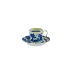 Antique Blue and White Porcelain Coffee Cup and Saucer, 11.6 x 11.6 x 5.44 cm | The Meaning