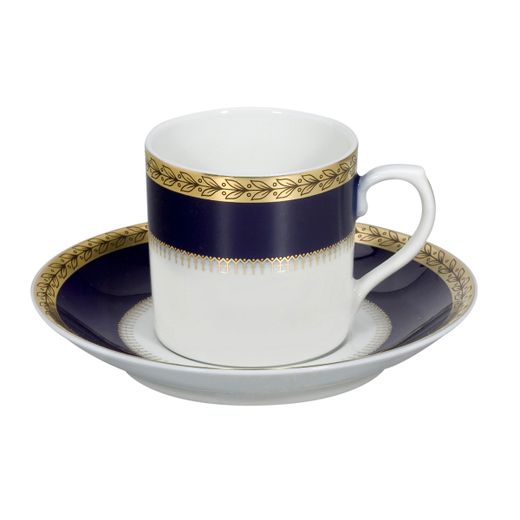 Tasse et soucoupe à café en porcelaine blanche, bleue et dorée, 11,6 x 11,6 x 5,4 cm | Brest