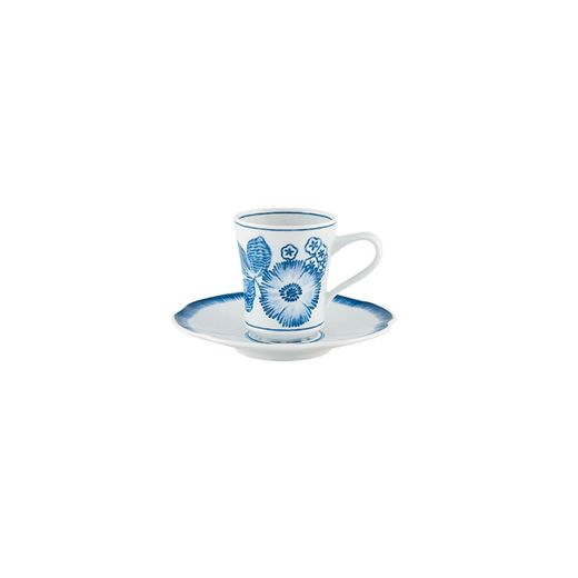 Tazza da caffè e piattino in porcellana bianca e blu, 13,2 x 13,2 x 7,1 cm | Coralina Blue