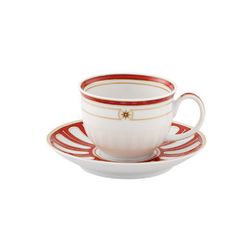 Φλιτζάνι καφέ από πορσελάνη με πιατάκι σε λευκό και κόκκινο, 11,7 x 11,7 x 5,8 cm | Η Στέλλα