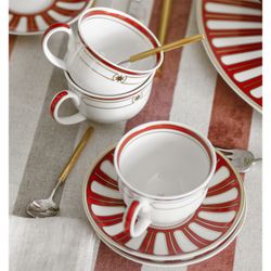 Φλιτζάνι καφέ από πορσελάνη με πιατάκι σε λευκό και κόκκινο, 11,7 x 11,7 x 5,8 cm | Η Στέλλα