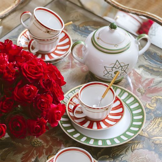 Φλιτζάνι καφέ από πορσελάνη με πιατάκι σε λευκό και κόκκινο, 11,7 x 11,7 x 5,8 cm | Η Στέλλα