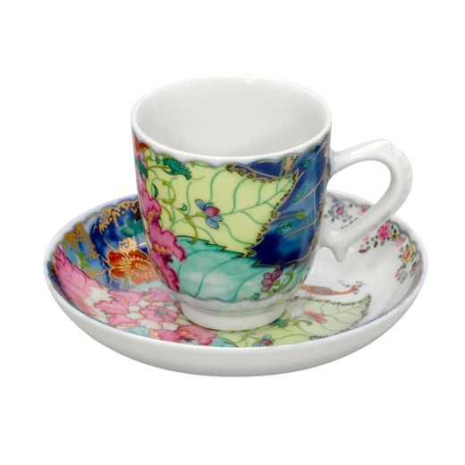Tasse et soucoupe à café en porcelaine multicolore, 11,7 x 11,7 x 6,5 cm | Feuille de tabac