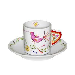 Coffee cup with saucer Porcelain bird in multicolour, 11.6 x 11.6 x 5.5 cm | Utopia