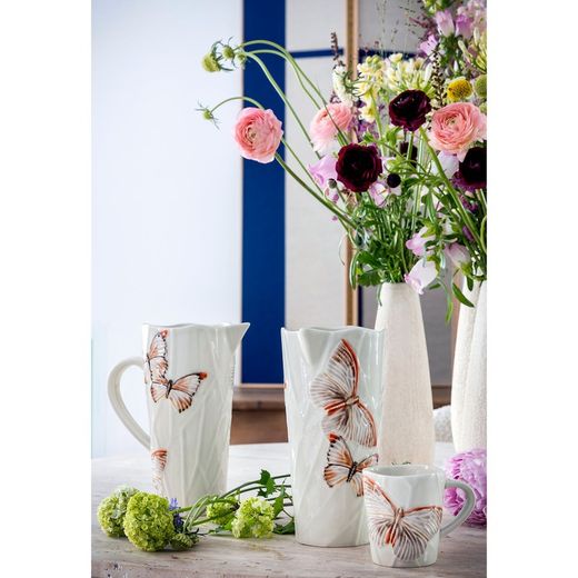 Πήλινη κούπα σε μπεζ και πολύχρωμη, 12,6 x 9,5 x 10 cm | Συννεφιασμένες πεταλούδες