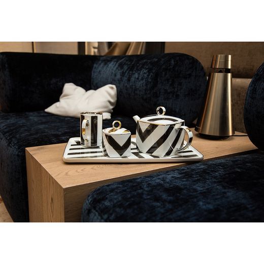 Mug en porcelaine blanc, noir et doré, 10,7 x 7,5 x 10,8 cm | Soleil et ombre