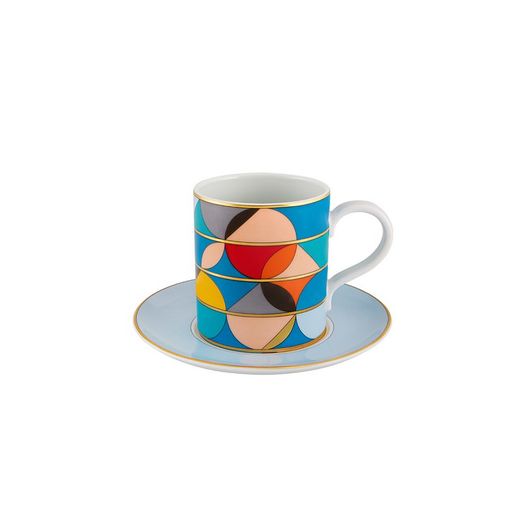 Xícara de chá em porcelana com pires multicor, Ø 15,2 x 9,2 cm | futurismo