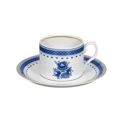 Porcelain tea cup with saucer in white and blue, 14.9 x 14.9 x 6.7 cm | Cozinha Velha