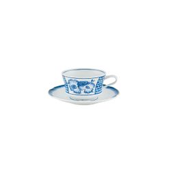 Tazza e piattino in porcellana bianca e blu, 16 x 16 x 6,3 cm | Coralina Blue