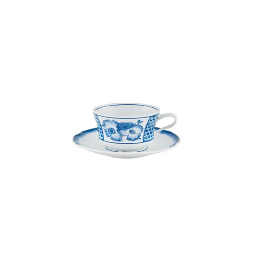 Tazza e piattino in porcellana bianca e blu, 16 x 16 x 6,3 cm | Coralina Blue
