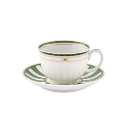 Tea cup and saucer in white and green porcelain, 14.9 x 14.9 x 6.5 cm | La Stella
