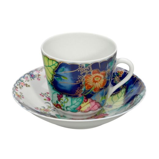 Tasse et soucoupe en porcelaine multicolore, 14,1 x 14,1 x 7,5 cm | Feuille de tabac