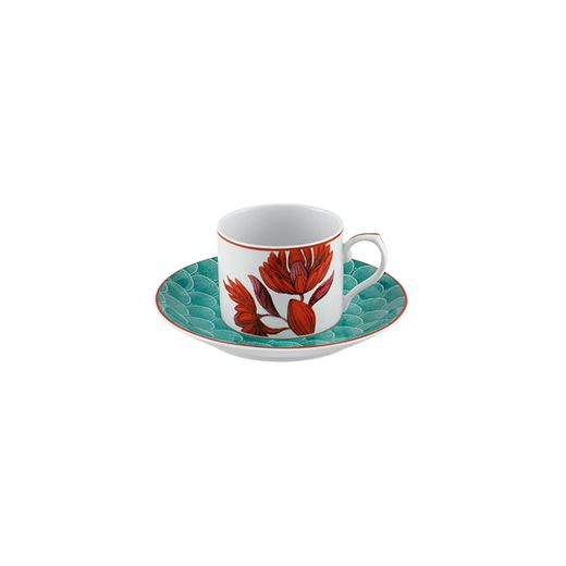 Service à thé en porcelaine multicolore (tasse et soucoupe), 14,9 x 14,9 x 6,7 cm | Lotus