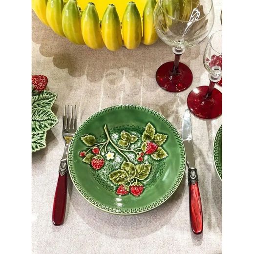 Bol en faïence vert et rouge, Ø 18,5 x 5,5 cm | Fraises