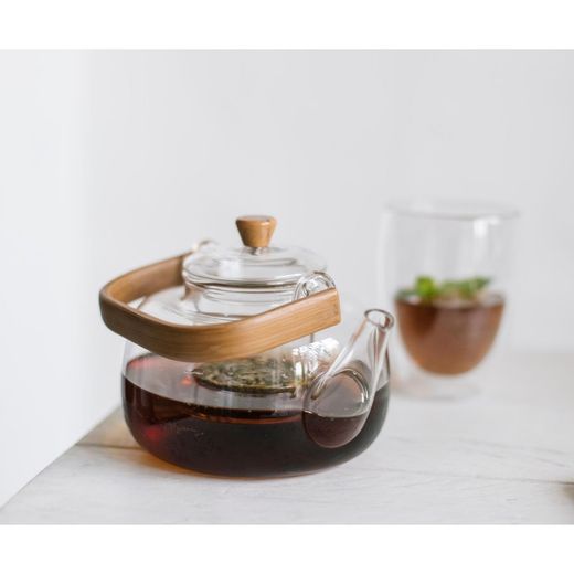 Théière en verre Manche en bambou 1L