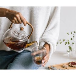 Théière en verre Manche en bambou 1L