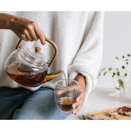 Théière en verre Manche en bambou 1L