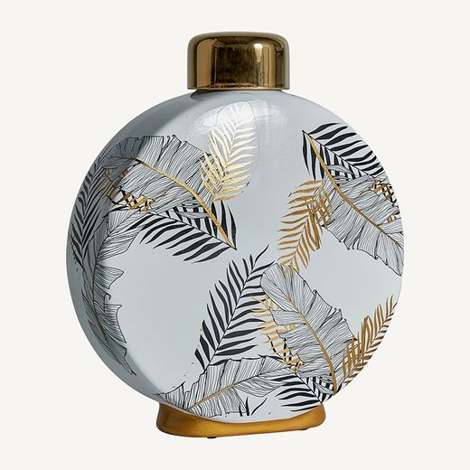 Tibor ceramiczny w kolorze białym i złotym, 23 x 8 x 28 cm | Uxue