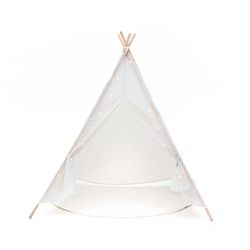 Tipi infantil montessori de madera de paulownia y tela en blanco, 120 x 120 x 150 cm | Koda