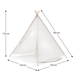 Tipi infantil montessori de madera de paulownia y tela en blanco, 120 x 120 x 150 cm | Koda
