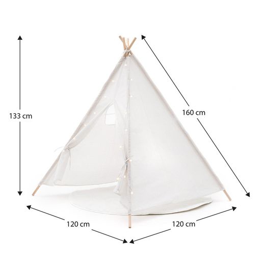 Tipi infantil montessori de madera de paulownia y tela en blanco, 120 x 120 x 150 cm | Koda