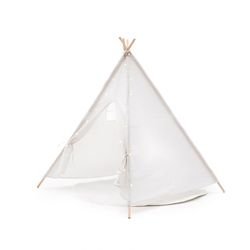 Tipi infantil montessori de madera de paulownia y tela en blanco, 120 x 120 x 150 cm | Koda