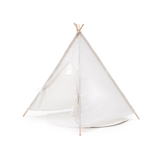 Tipi infantil montessori de madera de paulownia y tela en blanco, 120 x 120 x 150 cm | Koda